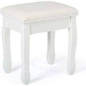 Meerveil - Make-uptafelkruk – pianokruk met witte kussens van MDF, 41 x 30 x 45 cm, bedrukt, kleine stoel
