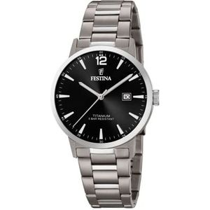 Festina Unisex volwassen analoog kwarts horloge met titanium armband F20435/3 armband, Zwart, Armband