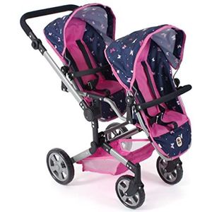 Bayer Chic 2000 - Poppenwagen Linus Duo - Dubbele kinderwagen voor kinderen van 4 tot 8 jaar - Vlinder - Navy/Roze - 690-33