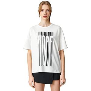 Koton T-shirt Rundhals Kurzarm Bedrucktes pour femme, Écru (010), S