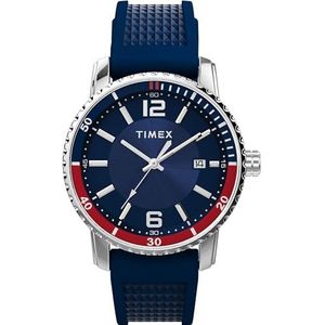 Timex Dress 41 mm herenhorloge - blauwe siliconen band, blauwe wijzerplaat, roestvrijstalen kast TW2W60500, Blauw