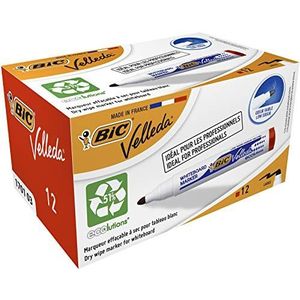 BIC Velleda 1701 ECOlutions droog uitwisbare whiteboardmarkers met medium ronde punt - rood, 12 stuks