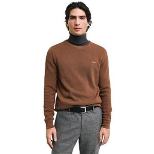 GANT Trui met lange mouwen, ronde hals, geborduurd logo, rookblauw, Gemengde hazelnoot, XXL