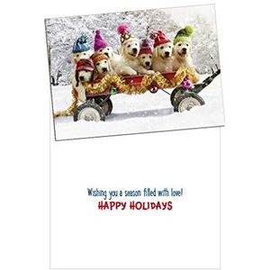 Avanti 10 kerstkaarten met enveloppen, kleine rode trolley vol puppy's