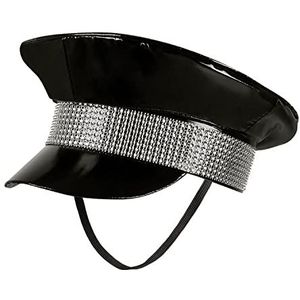 Boland 33020 - Black Rock muts zwart zilver met elastiek Rock-Star, punk Lady hoed kostuum carnaval motto party