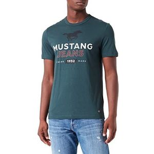 Mustang Alex C Print heren T-shirt, donkergroen, 6432, XL, donkergroen 6432