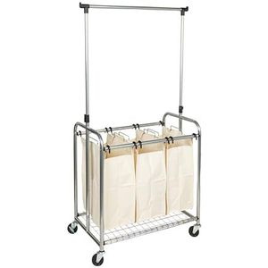 Household Essentials Commerciële wasmand met 3 zakken met kledingrek