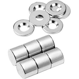 vasalat Set van 12 ronde magneten met metalen schijf met verzonken gat, ronde magneet Ø 12 mm, neodymium vernikkeld