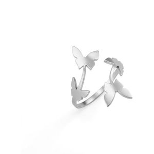 kkjoy Verstelbare open belofte ring van roestvrij staal met vlinder en bloem, Roestvrij staal, Geen edelsteen