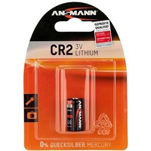 Ansmann CR2 lithiumbatterij 3 V (1 stuk) ronde batterij voor huishoudelijke apparaten, cameraflitsers, led-zaklamp, op afstand bestuurd apparaat, wegwerpbatterij met lange levensduur, 5020022, zilver