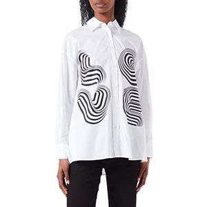 Love Moschino Dames T-shirt met lange mouwen, losse pasvorm, optisch wit, 42, Witte optiek