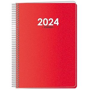 Dohe - Agenda 2024 - Dagbladzijde - Afmeting van 15 x 21 cm (A5) - 336 pagina's - Spiraalbinding - Harde kunststof deksel - Rood - Model Metropoli