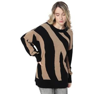 VERO MODA Vmnancy Ls Lange damestrui met ronde hals, zwart/details: tijgeroog dierenprint