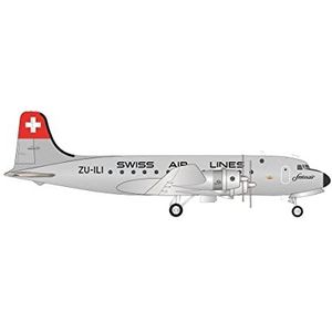Herpa 572491 Swissair Douglas DC-4 vliegtuig - ZU-ILI op schaal 1:200, miniatuur van metaal met voetstuk, modelbouw, collector-editie