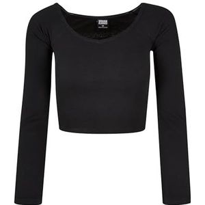 Urban Classics Dames shirt met lange mouwen V-hals Zwart L, zwart.