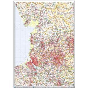 XYZ Maps Wandkaart Noordwesten Engeland, kunststof gecoat, A0, 1189 mm x 841 mm