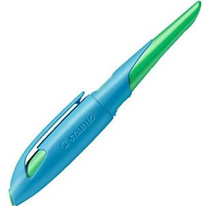 Ergonomische schoolpen voor rechtshandigen met veer A - STABILO Easy birdy - hemelsblauw/grasgroen - enkele pen - incl. patroon - schrijfkleur blauw (uitwisbaar)