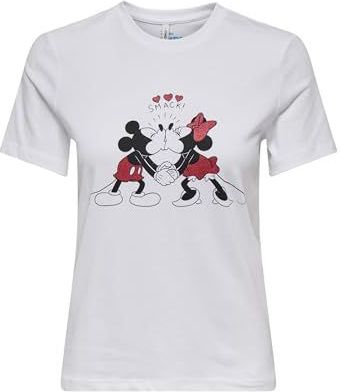 Onlmickey Life Reg S/S Valentine Top JRS, stralend wit, L, Helder wit