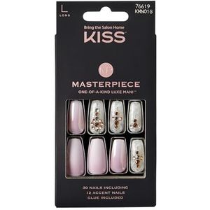 KISS Masterpiece Unieke luxe manicure, Kitty Gurl, lange kunstnagels in doodskistvorm, met nagellijm, vijl en 30 nagels met 12 geaccentueerde nagels
