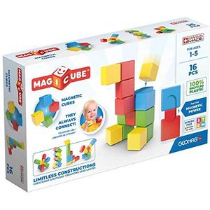 Geomag - Magicube Full Color - Magnetische stapelbare kubussen voor baby's vanaf 1 jaar - 4 kleuren - 16 bouwblokken - 100% gerecycled kunststof