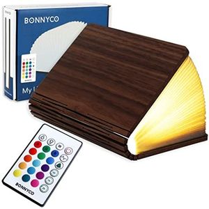 Bonnyco Opvouwbare led-boeklamp van hout met afstandsbediening, 16 kleuren en timer, lichtboek voor slaapkamer, huis en kantoor, Lumio-lamp, cadeau-idee voor Kerstmis en verjaardag, uniseks
