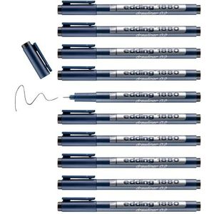 edding 1880 Precisie-fineliner – zwart – 10 pennen – lijnbreedte 0,3 mm – fijne viltstift voor nauwkeurig schrijven en schetsen, met metalen ommantelde fijne punt – geschikt voor linialen en sjablonen