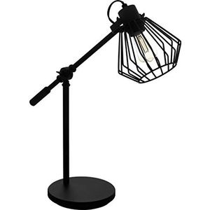 EGLO Tafellamp Tabillano 1, 1-vlammige tafellamp vintage, industrieel, retro, bedlampje van staal, woonkamerlamp in zwart, lamp met schakelaar, E27-fitting