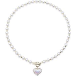 AIFUYUDM Parelketting voor dames, witte hartvormige parelketting, cadeau voor moeder, echtgenote, vriendin, met geschenkdoos, Hars