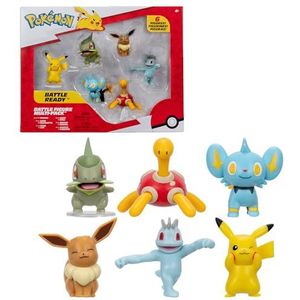 Bandai - Pokémon - Set van 6 Pokémon-figuren 5 cm - Set minifiguren Pikachu Coupenotte Lixy Eevee Machoc Caratroc - Battle Figuren Pokémon Officiële licentie Speelgoed voor kinderen vanaf 4 jaar