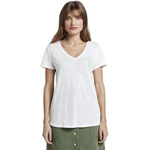 Tom Tailor Denim Basic T-shirt met V-hals voor dames, 10332, gebroken wit, maat M