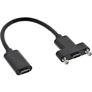 USB-C (v) naar USB-C (v) inbouw adapter - USB3.2 (tot 10 Gbit/s) - PD tot 20V/5A / zwart - 0,20 meter