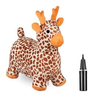 Relaxdays Hopser springgiraffe met hoes, luchtpomp, Hopper tot 50 kg, BPA-vrij, kinderen vanaf 3 jaar, Hopser, meerkleurig