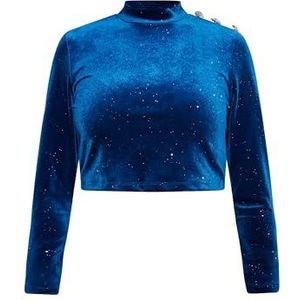 dulcey T-shirt en velours avec paillettes pour femme, Bleu émeraude, L