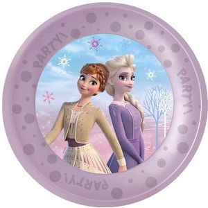 Procos - Set van 4 herbruikbare kunststof borden Frozen II Wind Spirit, voor verjaardag of themafeest, Anna en Elsa