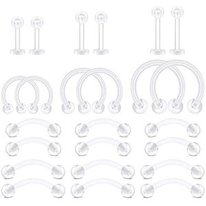 LAURITAMI Houdingsset voor piercing, acryl, bioflex, neusringen, transparant, industrieel, labret voor wenkbrauwen, barbell, Kunststof