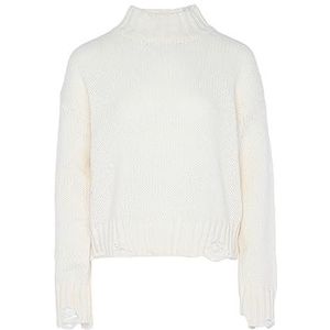 myMo Pull en tricot pour femme avec col montant et bordure en cuivre cassé, polyester, laine blanche, taille XS/S, Laine/blanc, XS