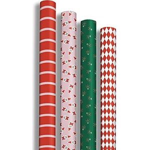 Clairefontaine 211426AMZC – een doos met 12 rollen cadeaupapier – Excellia papier 80 g – afmetingen: 2 x 0,70 m – motief: kerstman, hulst, rood/groen, Kerstmis – geschenkverpakking