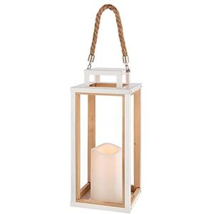 Casablanca modernes Design Led-lantaarn, natuurlijk hout, wit, hoogte 29 cm