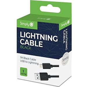 Simply ICIP01 Klassieke USB-naar-Lightning-kabel, 1 m, compatibel met Apple-apparaten met 8-polige Lightning-poort en andere apparaten, zwart