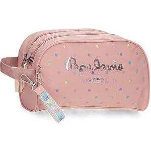 Pepe Jeans Carina toilettas, twee vakken, aanpasbaar, roze, 26 x 16 x 12 cm, polyester, roze, Talla única, toilettas, Roze, toilettas