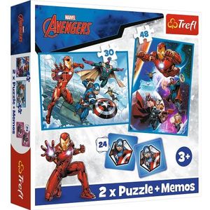 Trefl - Marvel The Avengers, helden in actie - 3-in-1: 2x puzzel + geheugenspel, 30 en 48 elementen, 24 memo's, voor kinderen vanaf 3 jaar