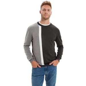TRENDYOL Colorblock sweatshirt met ronde hals, antraciet, S, Antraciet