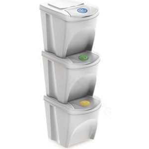 WELL HOME MOBILIARIO & DECORACIÓN 3 x 25 liter recyclingcontainer in de kleur wit