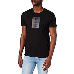 ALPHA INDUSTRIES Reflective Label Rainbow Reflective T-shirt voor heren, zwart, zwart.