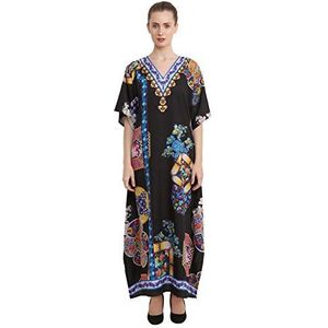 Miss Lavish London Kimono maxi-stijl kaftans S-3XL, kaftans in normale maat tot grote maten, 145 - Zwart