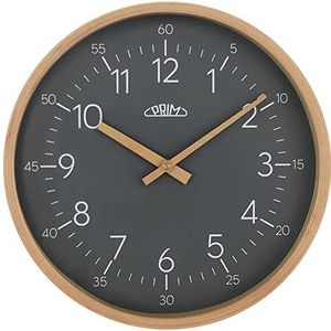 PRIM Grey Wooden Wall Clock E07P.3854.5392 Wandklok met tevreden Arabische cijfers en minuten, 305 mm, eenvoudig design en natuurlijke materialen