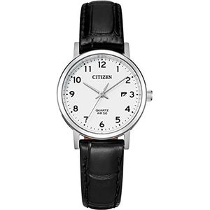 CITIZEN Dames analoog kwarts horloge met leren band EU6090-03A, zwart, riem, zwart., riem