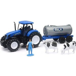 New Ray - Tractor New Holland T7.270 + melkkasserol met 1 figuren en 2 miniatuurkisten, 05523 A, groen