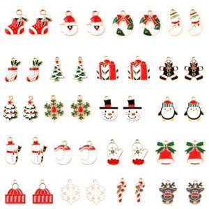 40 stuks kerstbedels, overvloedige kersthangers van legering, kerstbedels, voor kleine oorbellen, Kerstmis, emaille bedels, voor het maken van sieraden, doe-het-zelf decoratie, Zink, Geen edelsteen
