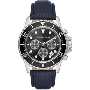 Michael Kors Everest Herenhorloge, chronograaf uurwerk, met roestvrijstalen of leren band, Blauw en zwart, riem
